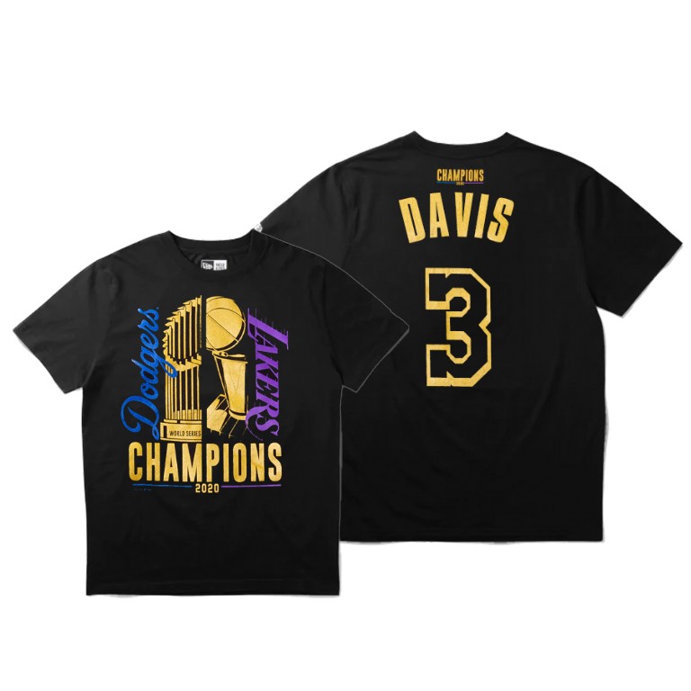 Men's Los Angeles Lakers Anthony Davis #3 NBA Dodgers 2020 Dual Finals Champions Black Basketball T-Shirt JTA8383EI